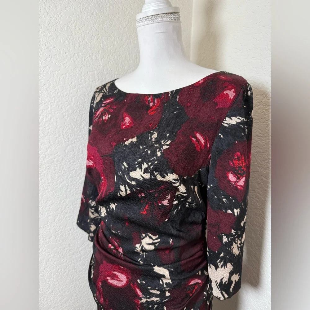 Tracy Reese Anthropologie Floral Paintbrush Watercolor Silk Crepe‎ Dress S 10